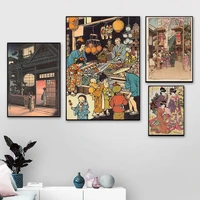 wall art japanese cartoon view street poster home decoration night tree cute painting bedroom modular posters canvas painting