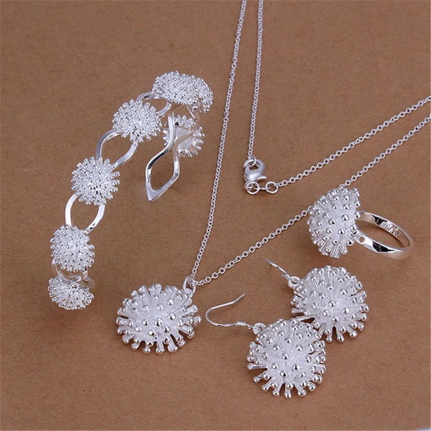 

Fashion charms 925 Stamped Silver Fireworks Pendant necklaces earring cuff bangles bracelets rings Jewelry set for women Gifts