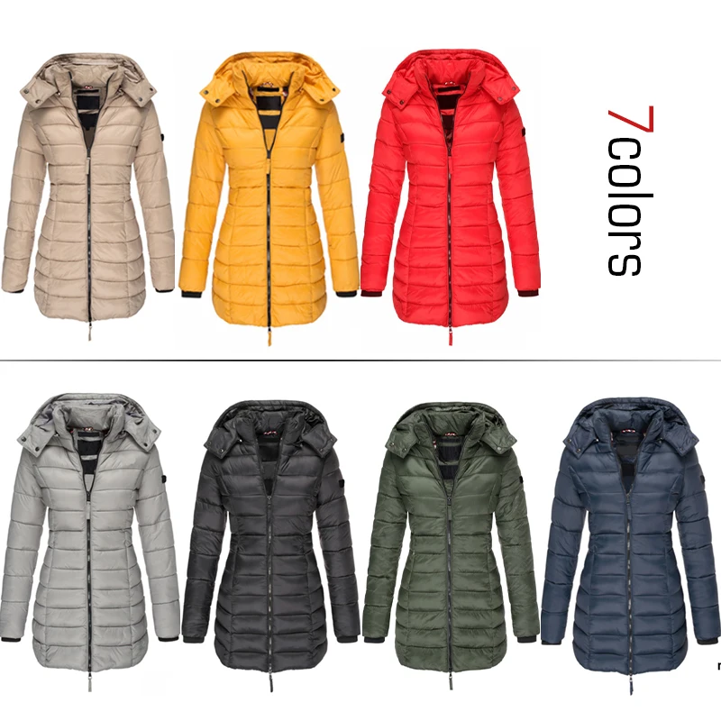 Women Autumn Winter Warm Jacket Winter Hooded Puffer Jacket Cotton Quilted Padded Coat Female Windproof Parka