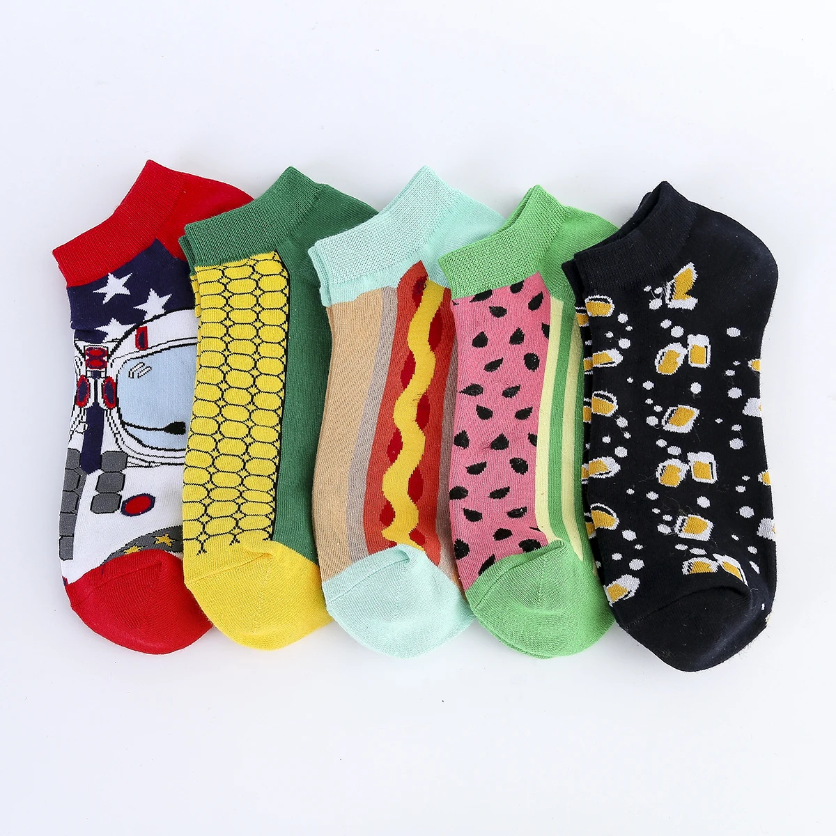 

5 Pairs/lot Unisex Food Fruit Watermelon Corn Hot Dog Beer Happy Cotton Ankle Socks Funny Men Women Summer Casual Socks Big Size