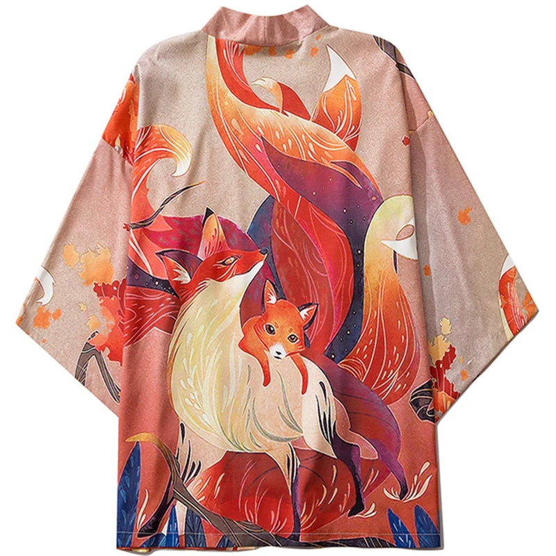 

2022 New Anime Nine Tailed Fox Print Kimono Female Women Asian Clothes Cardigan Shirt Women Traditional Haori Japanese Yukata