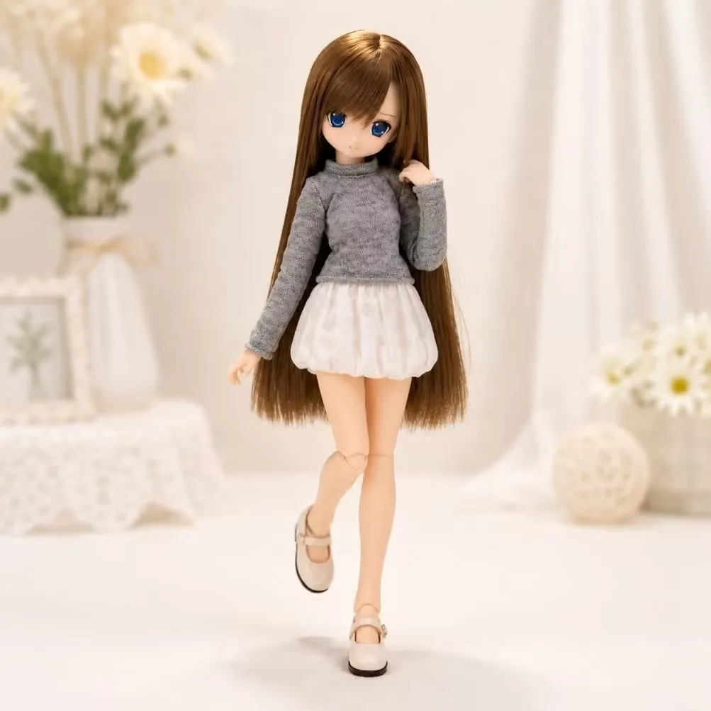 Фото Одежда для кукол Blythe OB24: вязаный облегающий топ с высоким воротником и пышная мини-юбка для кукол BJD 1/6, повседневные наряды для кукольного домика №3