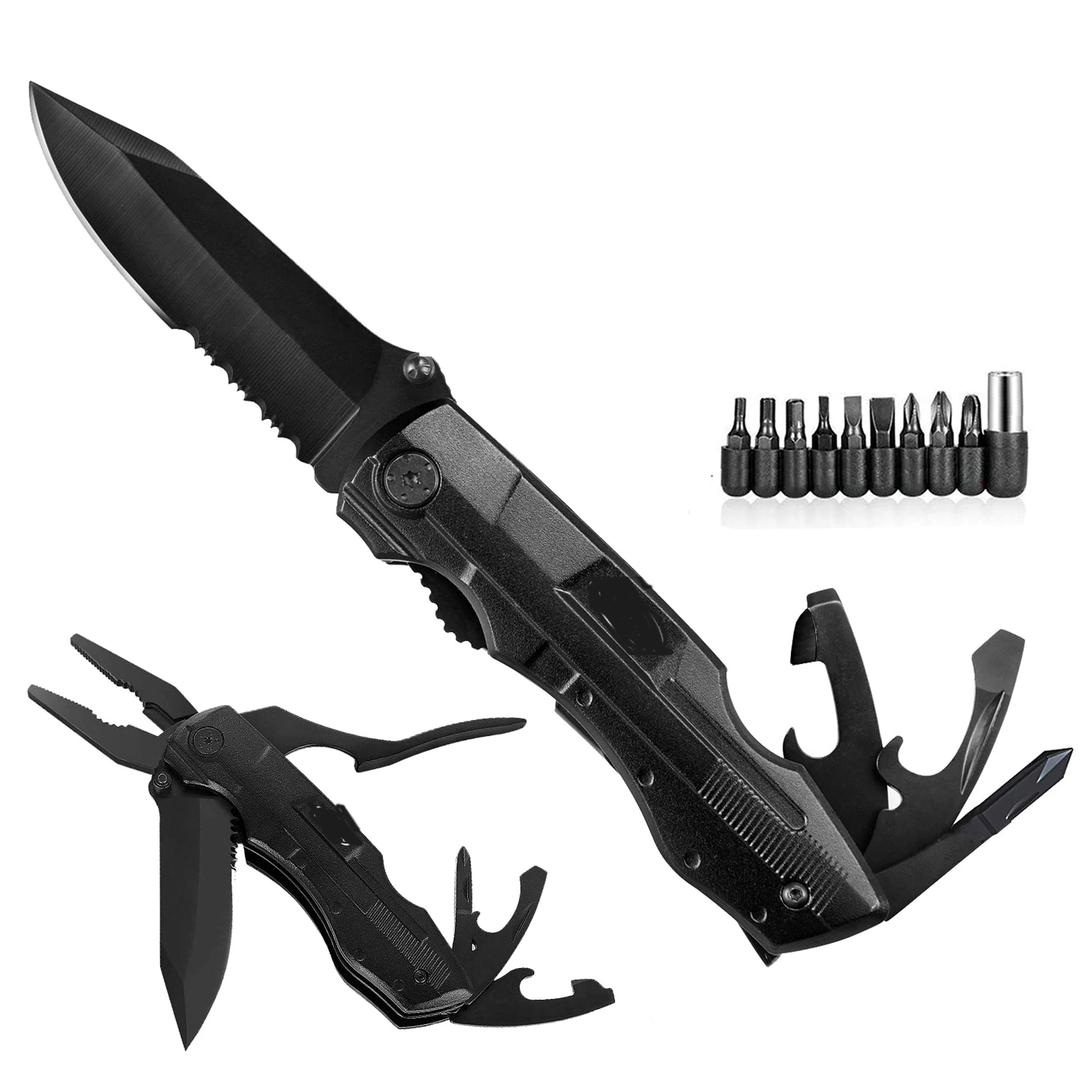 

Folding Utility Knife Pliers Screwdriver Bottle Opener Liner Lock Durable Sheath Great for Camping Fishing Hiking Adventures