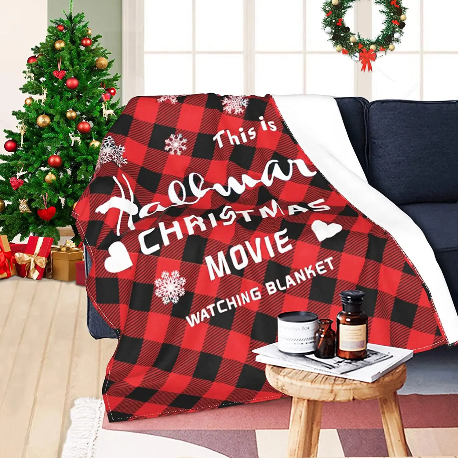 

This is My Christmas Movie Watching Blanket Snowflake Heart Rustic Red Black Buffalo Check Plaid Throw Blankets Flannel Fleece