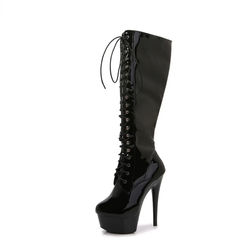 

Черные привлекательные женские туфли на высоком каблуке, женские сапоги до колена на тонком каблуке, демисезонные кожаные короткие сапоги, женская обувь размера плюс 43