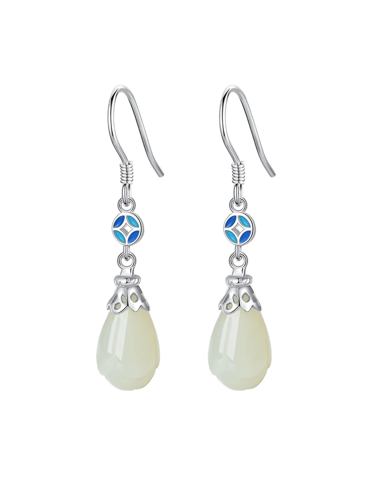 Серьги из натурального нефрита Hetian с магнолией женские дизайнерские серьги