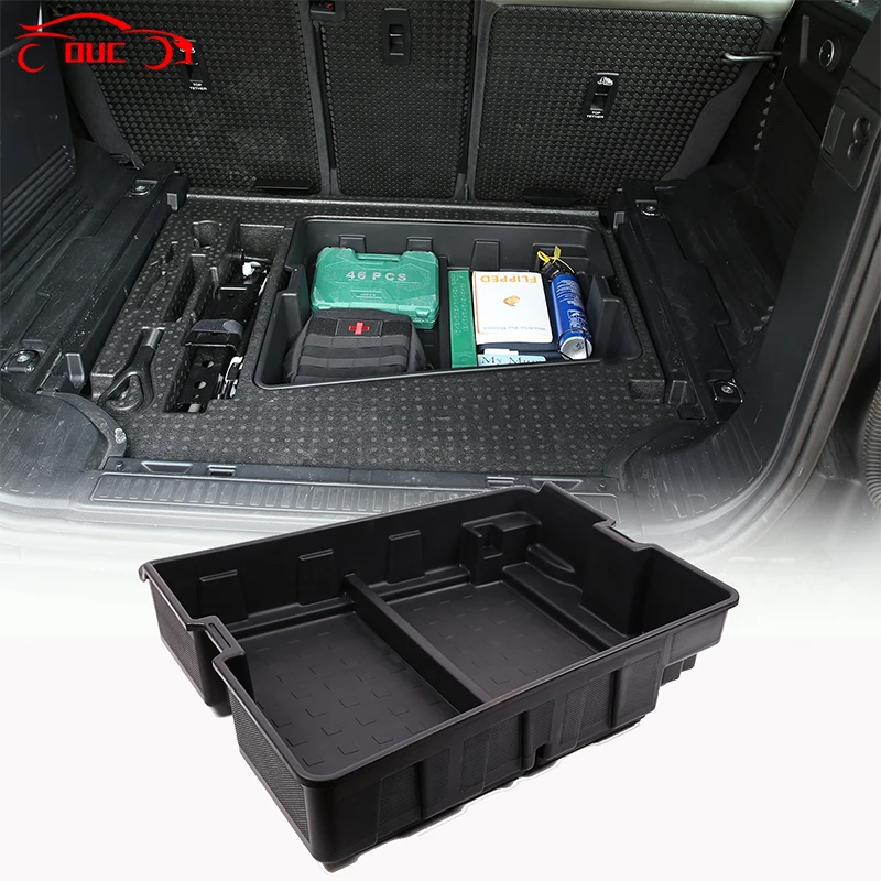 

For Land Rover Defender 110 2020-2022 ABS Black Car Trunk Bottom Storage Box Large Capacity Tools Stowing Tidying Organizer Box