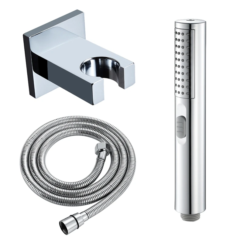 

Brass Silver Handheld Shower Head Wall Mounted Shower Holder with Hose Connector Set