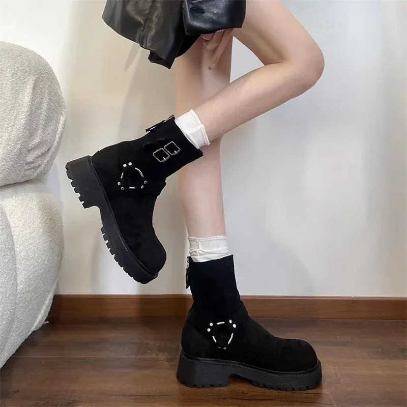 Новый продукт с круглым носком Botas De Invierno Para Mujer Termicas в британском стиле на молнии