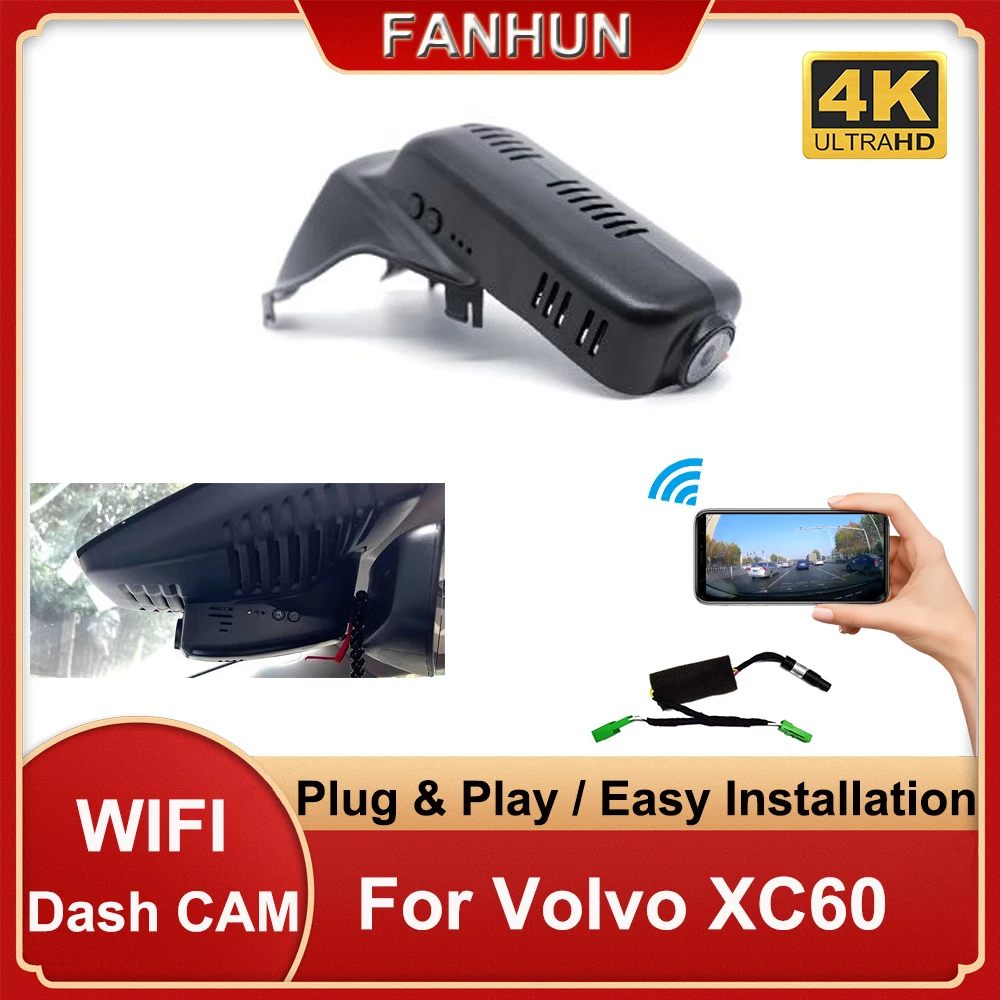 

Видеорегистратор автомобильный 4K 2160P, Wi-Fi, ночное видение, для Volvo XC60 2015 2016 2017