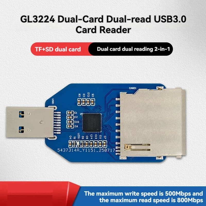 Фото Модуль-ридер USB 3.0 для карт SD+TF 2-в-1 с двойным чтением, в наличии, компьютерные периферийные устройства №1