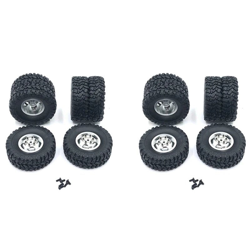 

2X Double Wheel Metal Wheel Rim With Rubber Tire Tyre For WPL B14 B24 Q61 4X4 4WD 1/16,Silver