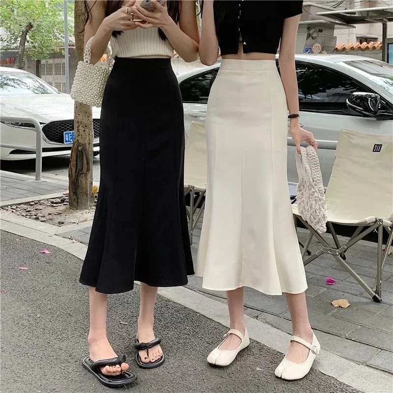 Юбка-годе средней длины с высокой талией модные юбки в Корейском стиле одежда для