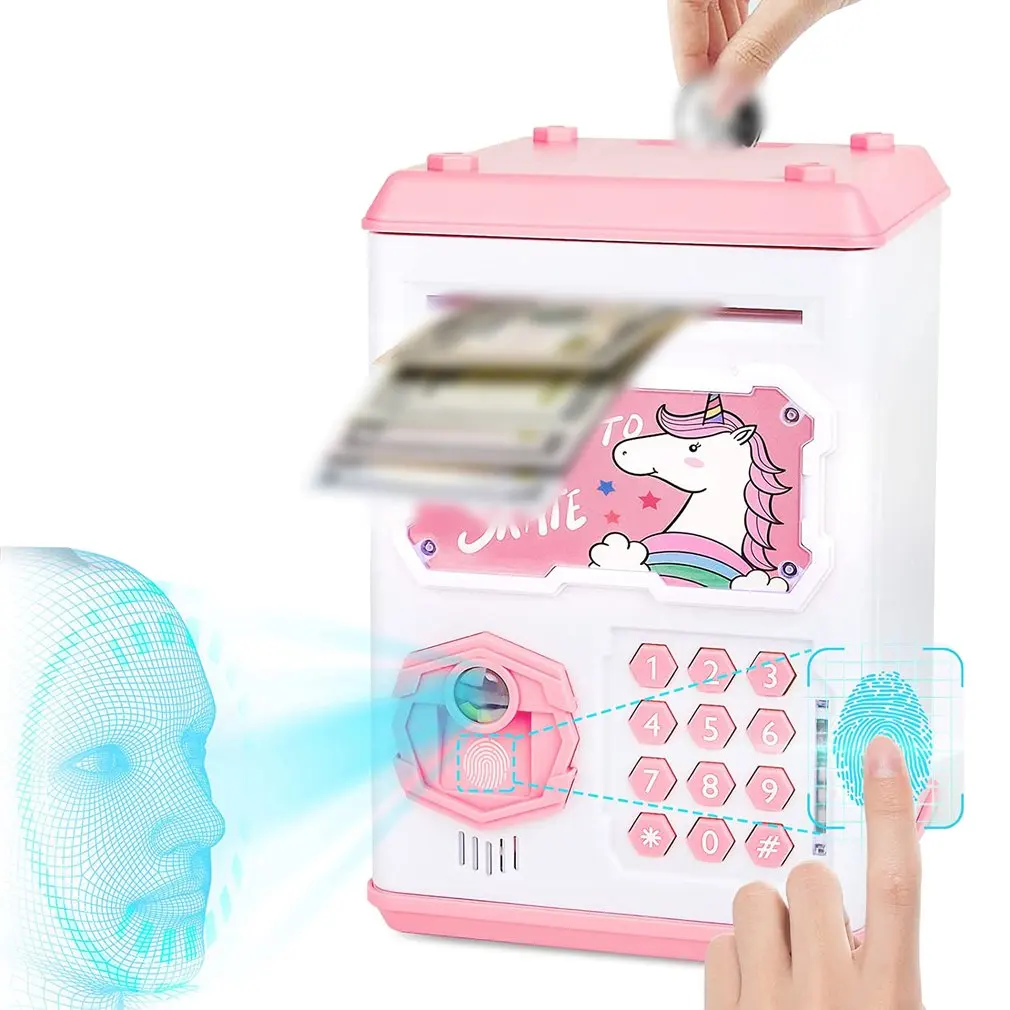 

Piggy Bank Unicorn Toy Girl Boy Child Gift Mini ATM Money Box With Face Recognition And Fingerprint Money Roller