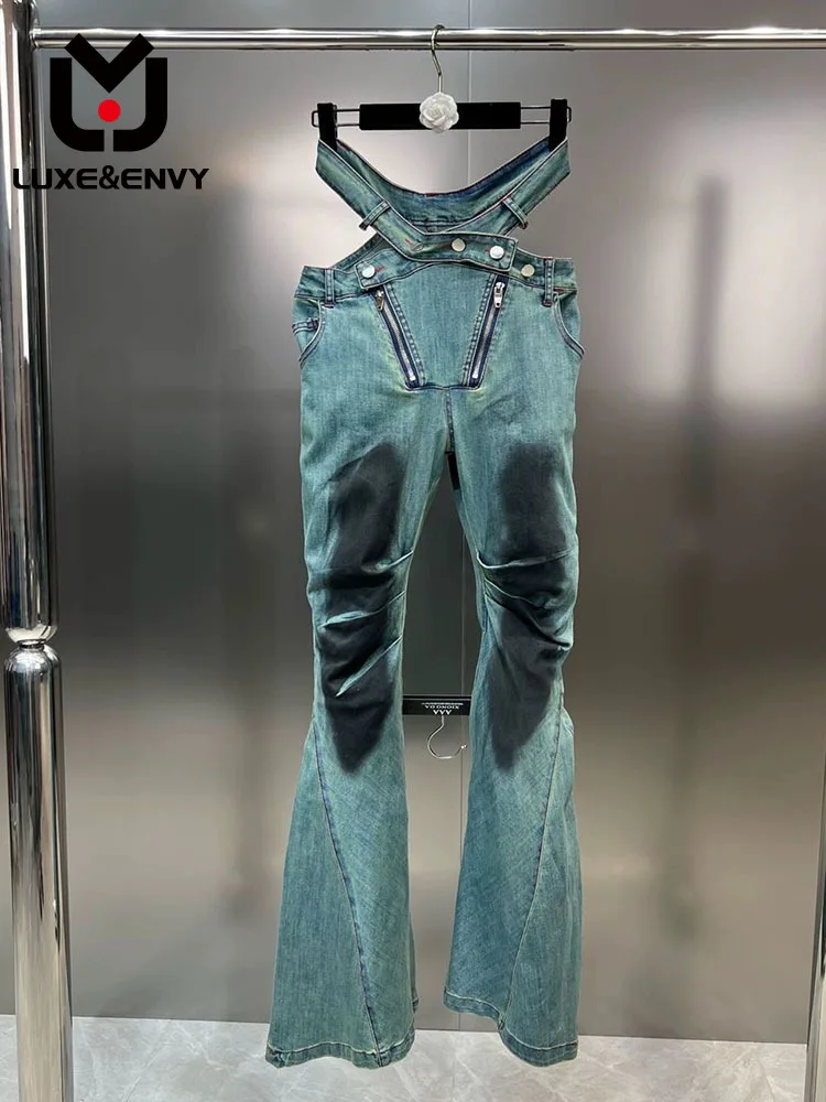 

Роскошные & ENVY 2023 ранние технические полые многопуговицы на молнии из старой джинсовой ткани пряные женские микро-брюки