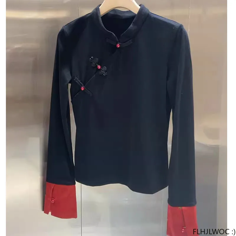 Китайский стиль Ципао воротник дизайн пуговицы Топы Новый год 2024 Весна Женщины