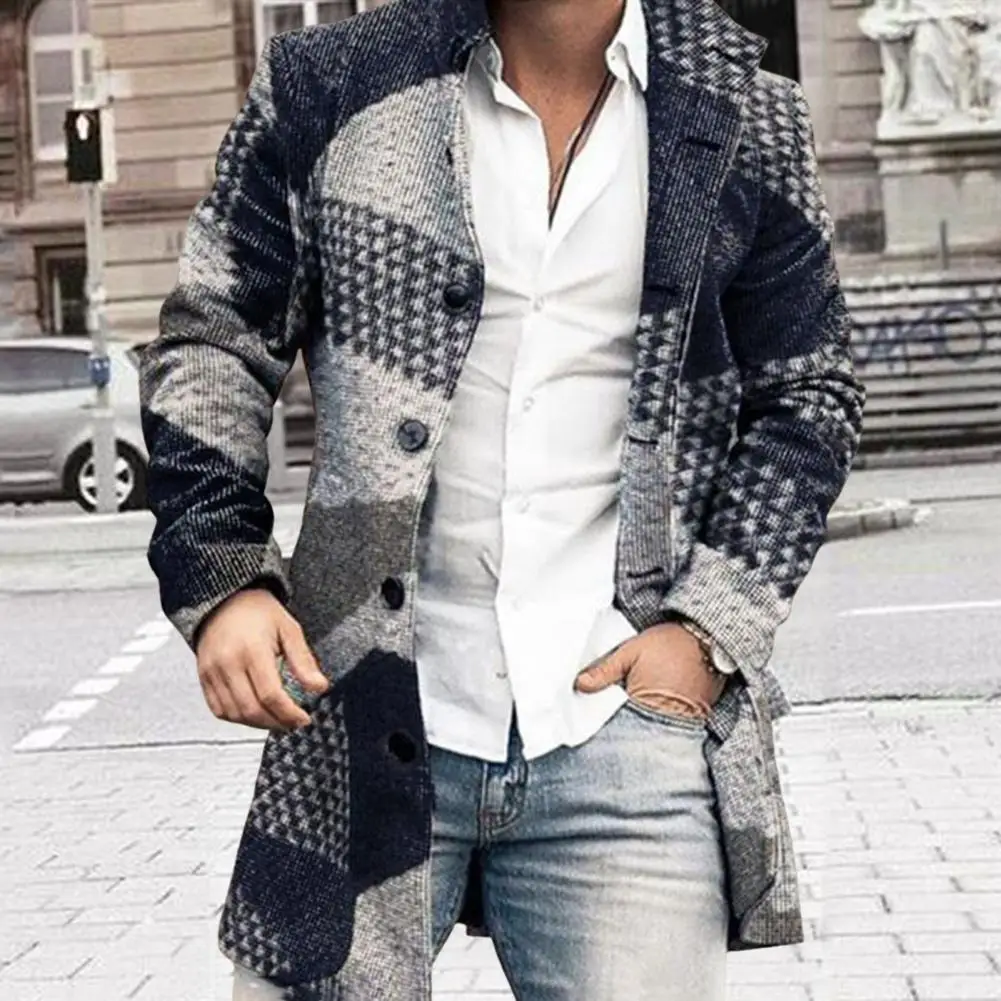 Men Overcoat Long Sleeves Male Slim Coldproof Pockets Jacket Trench Coat Streetwear