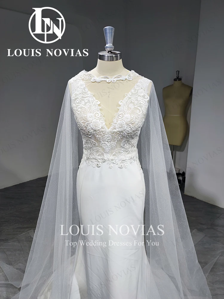LOUIS NOVIAS атласное свадебное платье русалки сексуальное плащ с глубоким v-образным