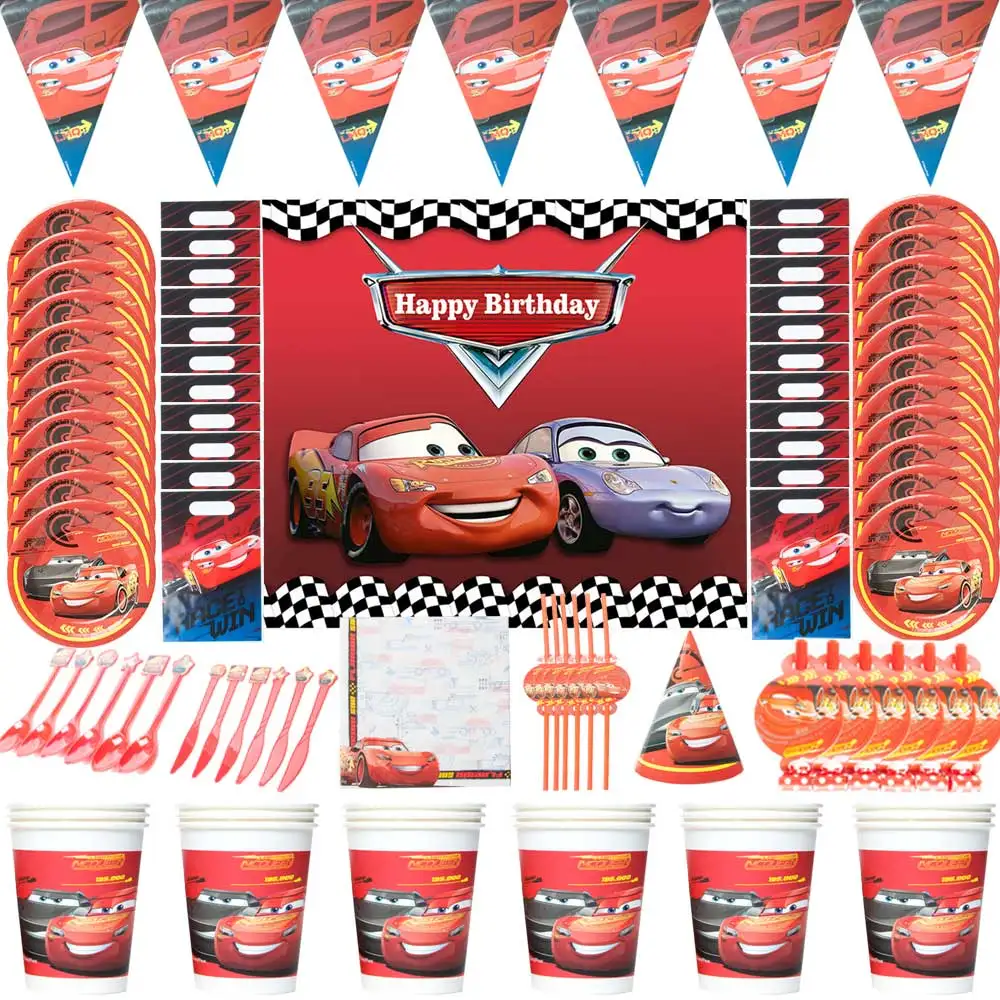 

Disney Lightning Mcqueen Cars Kids Birthday Party Supplies Disposable Tableware Cup Plate Set Balloons Backdrop Decoration