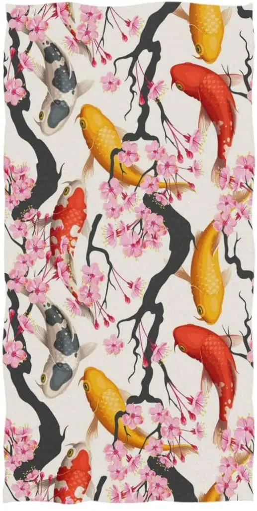 

Face Towel Beautiful Koi Fish Cherry Blossoms Floral Pattern Soft Highly Absorbent Guest Large Home Decorative Hand Towels Multi