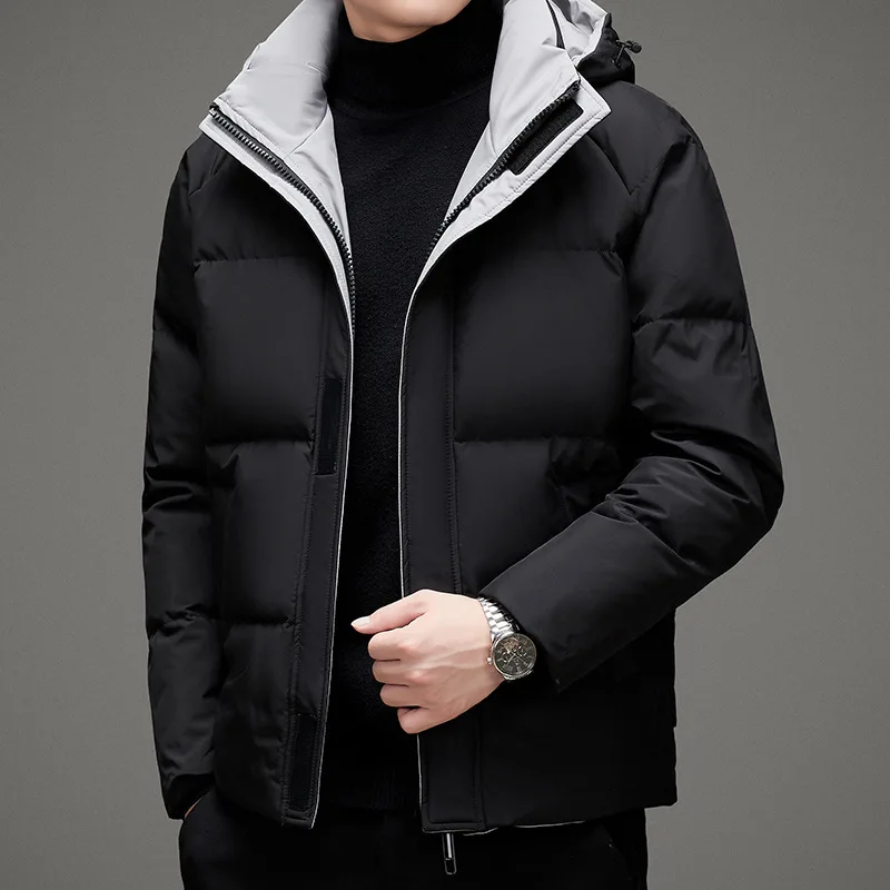 2023 New In Coats Winter Warm Men Fashion Hooded Coffee Down Jackets Male Casual Thicken 90% White Duck Down Parka Down Overcoat