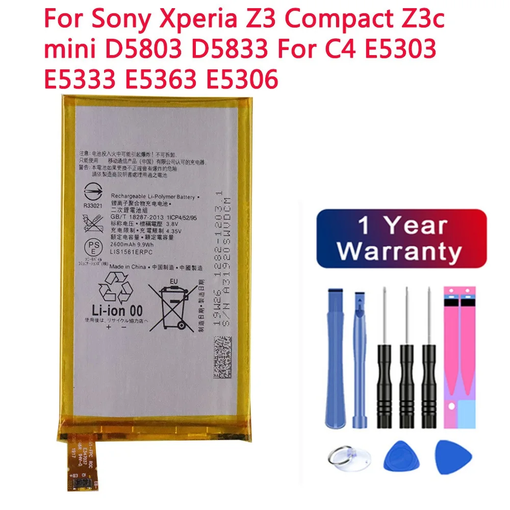 

2600mAh LIS1561ERPC Battery For Sony Xperia Z3 Compact Z3c mini D5803 D5833 For C4 E5303 E5333 E5363 E5306 Replacement Bateria