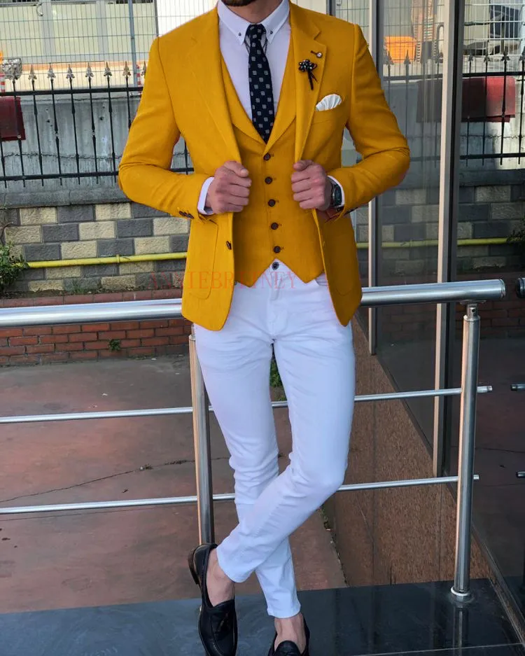 

Yellow Men Suits for Wedding 2022 Set Custom Made Slim fit Blazer with Pants Groom Suits Tuxedo Jacket Mens Suits