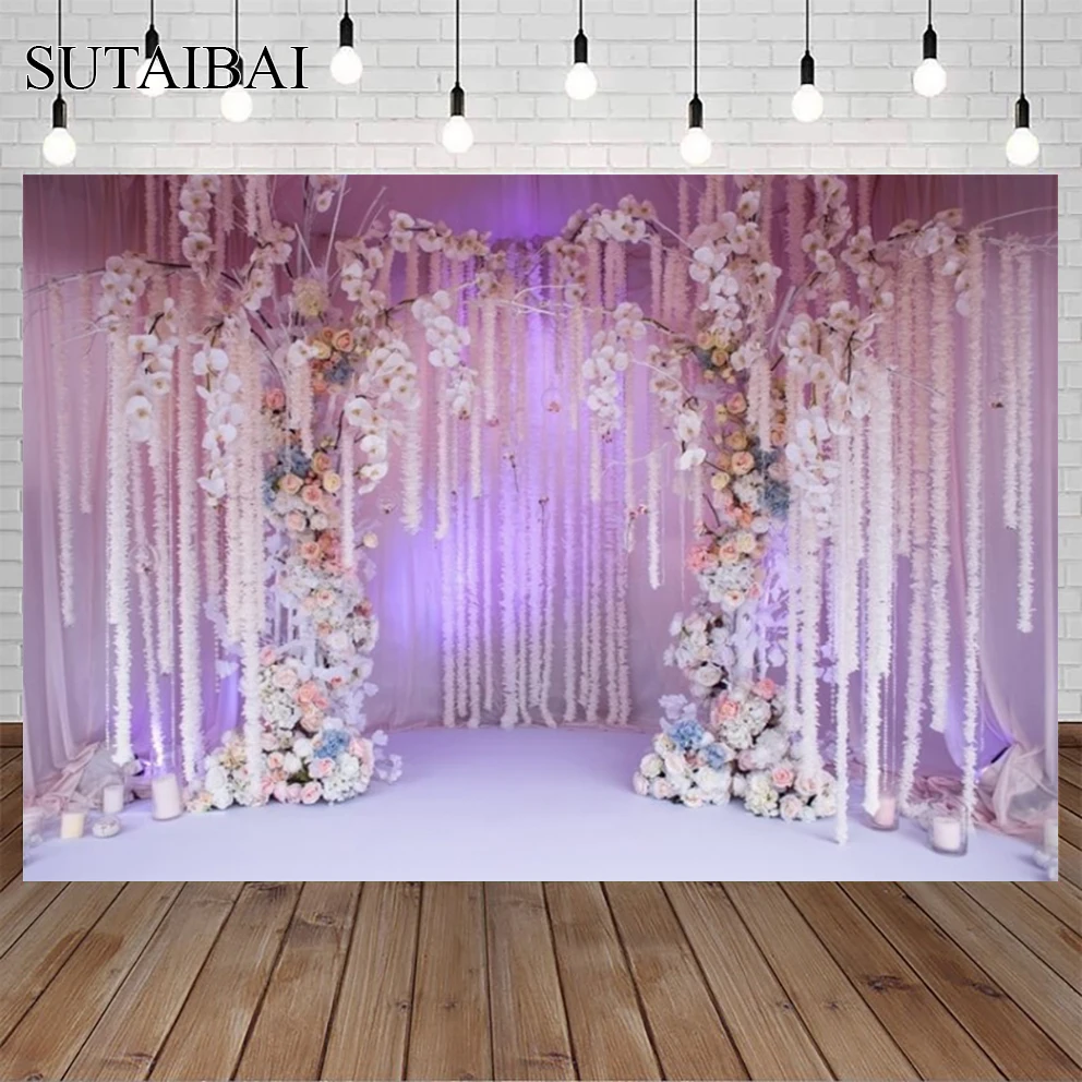 

Simple Bridal Shower Wedding Background Purple Pink Photography Backdrop Photo Studio Booth Decor Photocall Prop Vinyl Cloth