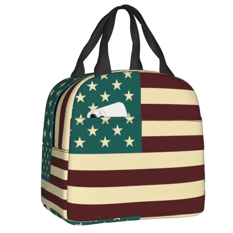 

Американский флаг США армейская термоизолированная сумка для ланча женская сумка с американским флагом винтажная цветная Портативная сумка для ланча для школы