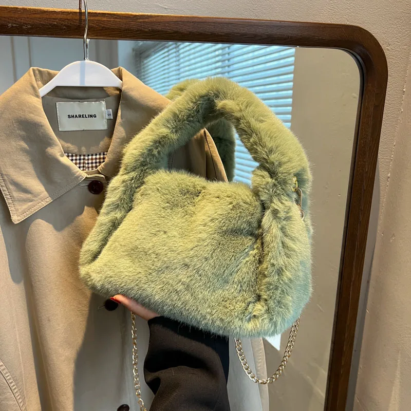 

Зимняя пушистая роскошная дизайнерская женская сумочка, мягкие Меховые плюшевые плечевые сумки на цепочке, сумки через плечо для женщин, но...