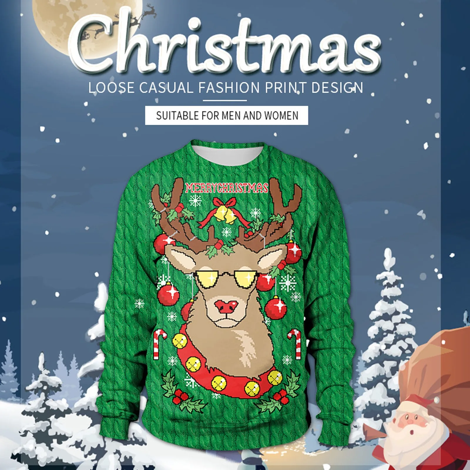 

Women Men 3D Christmas Print Blouse Long Sleeve Autumn Winter O-Neck Sweatshirt Blouse Casual Hoodie Womens Winter Hoodie