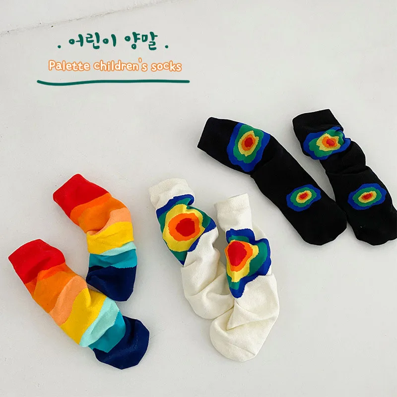 

MILANCEL 2022 Spring New Kids Socks Color Palette Girls Socks Love Pattern Socks Korean Children Socks