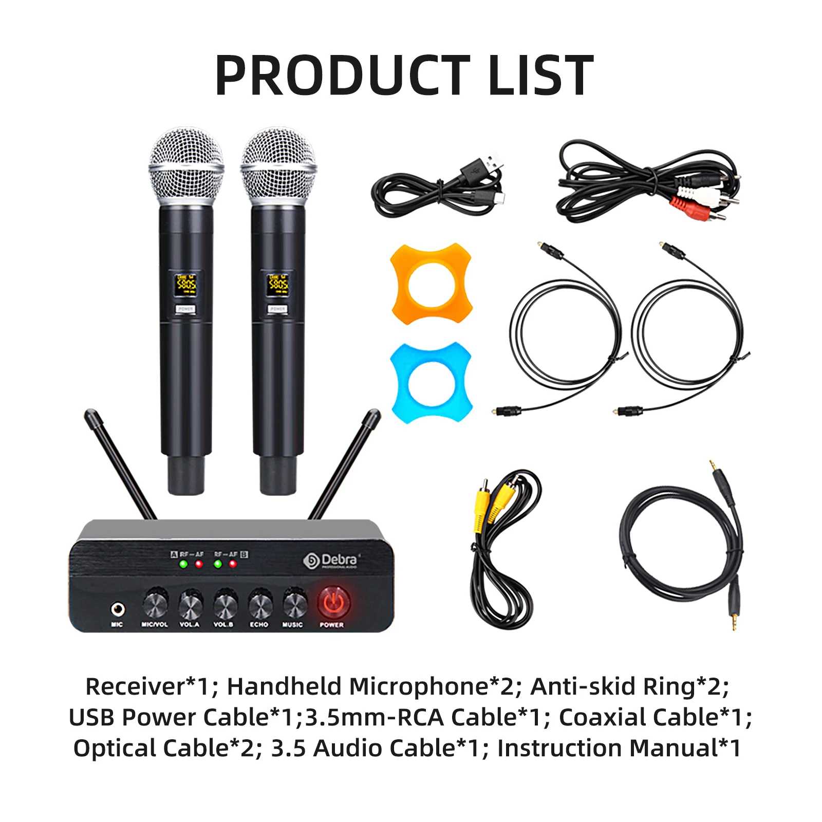 Debra 2 Channel X7 Wireless Microphone System Karaoke 5.0 Bluetooth DSP Reverb Fiber Optic Interface For And Church