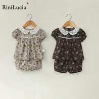 rinilucia 2pcs newborn infant baby girls clothes sets cute cotton floral short sleeve baby blouse topsbloomers outfits suit