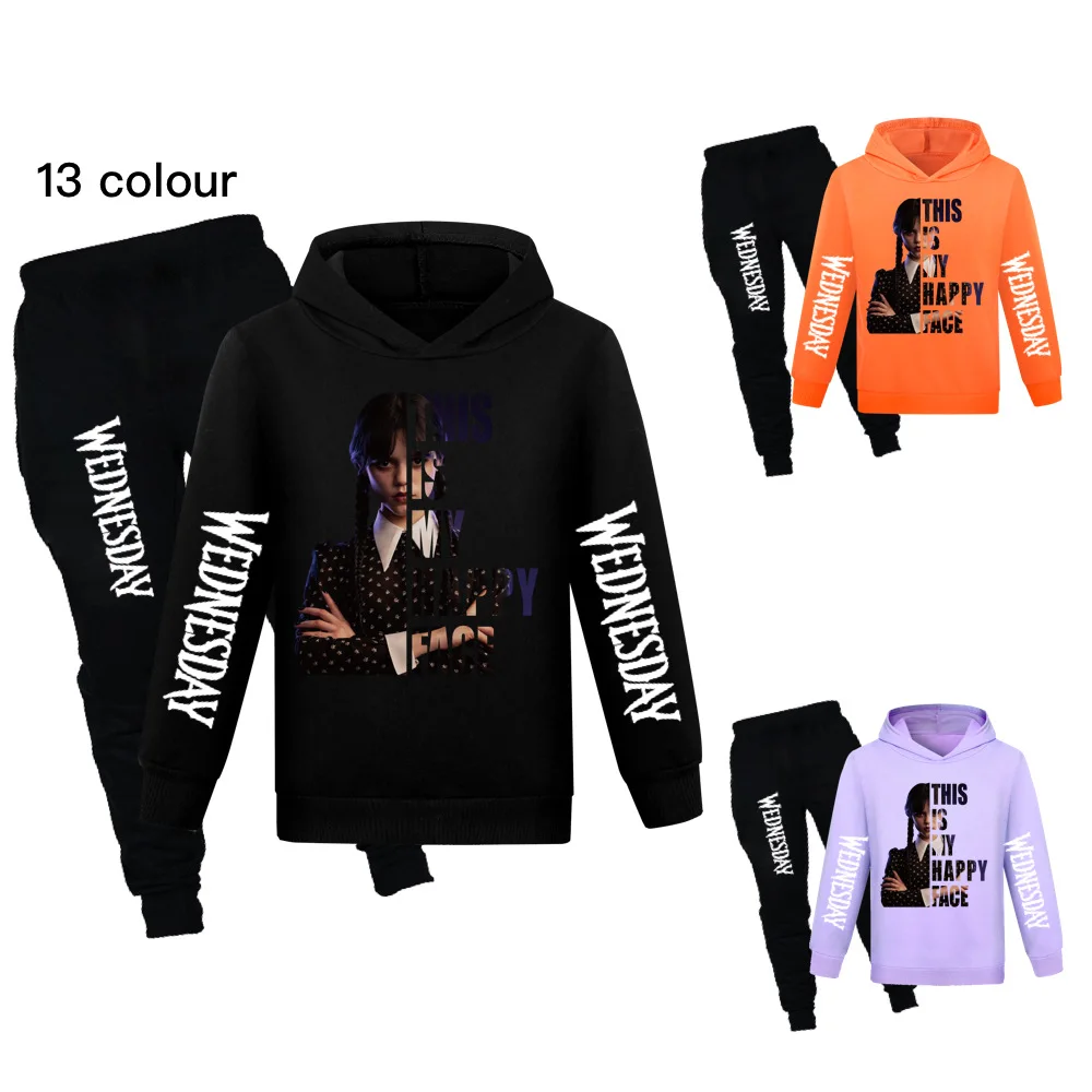 

Wednesday Addams Boy Clothes Spring Autumn Long Sleeve Hoodies+Pants Sets Teens Sweatshirt Sweater Children's Clothing Suits