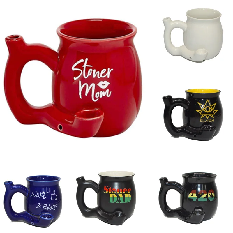 

Multifunctional Porcelain Smoking Pipe Mugs Custom Logo Funny Wake and Bake Mug with Smoking Pipe Ceramic Coffee Mug