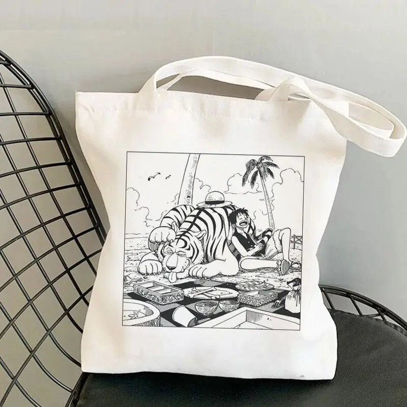 

New One Piece Shopping Bag Anime Action Figures Canvas Handbag Eco Grocery Bag Tote Fabric Sac Woven Bag Children Birthday Gift