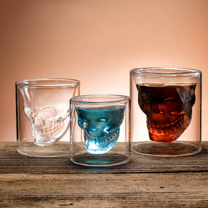 

Кофейная кружка, двухслойная прозрачная стеклянная чашка с черепом для домашнего виски, вина, водки, бара, клуба, пива, вина, бокал