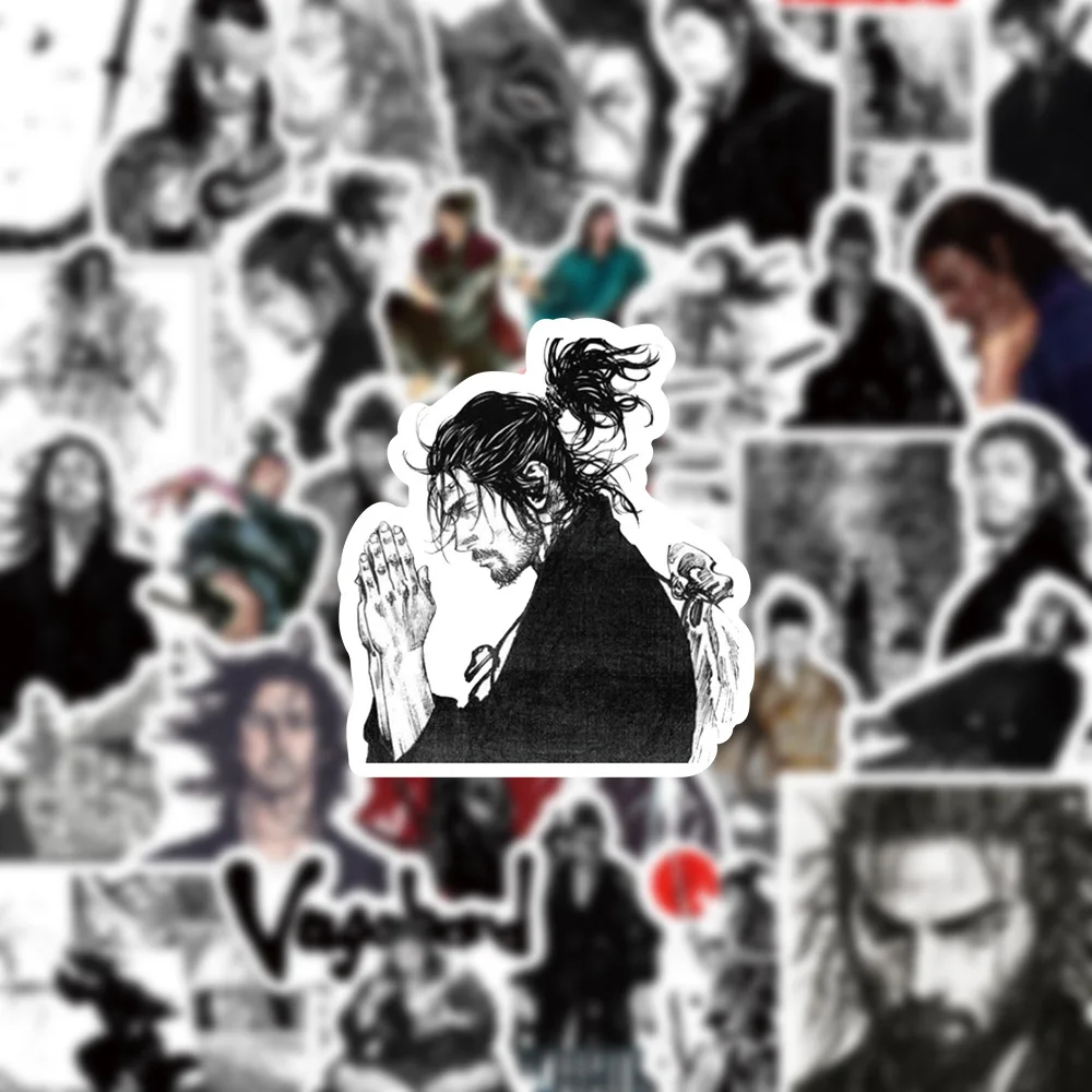 Фото Набор из 50 наклеек Vagabond: черно-белые стикеры в стиле японского аниме Ronin для декора, водонепроницаемые наклейки для кружек, iPad, детские игрушки №1