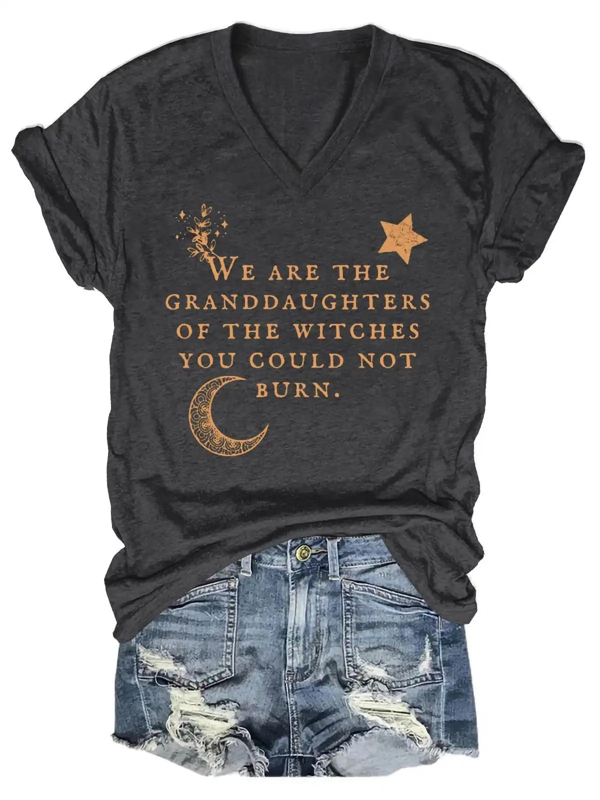 Women's We Are The Granddaughters Of The Witches They Could Not Burn V-Neck T-Shirt
