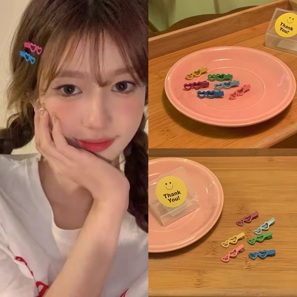 

2pcs/set Sweet Hairpins Barrettes for Women Girls Love Heart Mini Bang Clip Fashion Hair Accessories Styling Accessories 6 Color