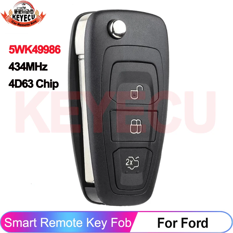 

KEYECU P/N: 5WK49986 4D63 чип 434 МГц для Ford C-Max S-Max Focus MK3 Grand Mondeo 2010-2018 смарт-ключ дистанционный брелок HU101 лезвие