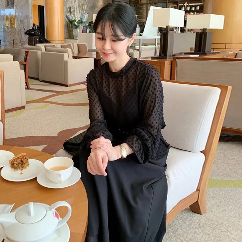 Шикарный осенний Элегантный комплект во французском стиле рубашка с трехмерными