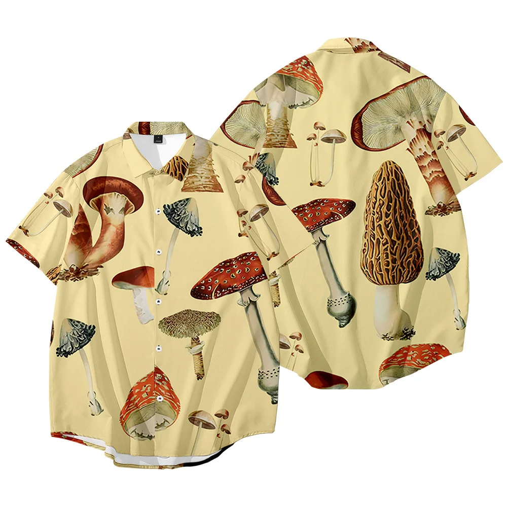 

Creative Mushroom Pattern 3D Digital Printing Large Plus Size Men's Shirt Beach Vacation Loose Short-Sleeved Shirt for Men 6XL