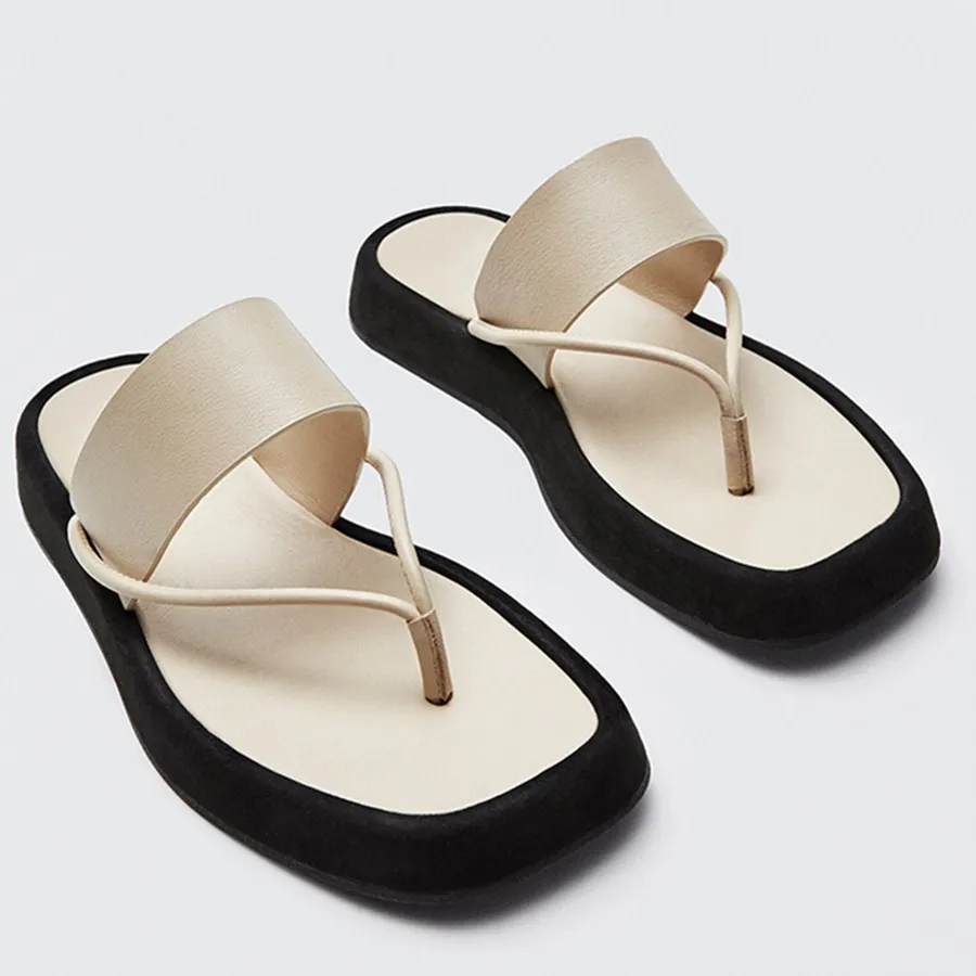 Elmsk Slides Shoes Women 2023 Summer England Vintage Fashion Thick Sole Soft Sheep Beach Flip Flops Slippers Women Shoes Woman