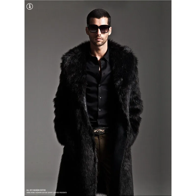 Осенне-зимняя мужская куртка с отворотом длинное мужское меховое теплое пальто |