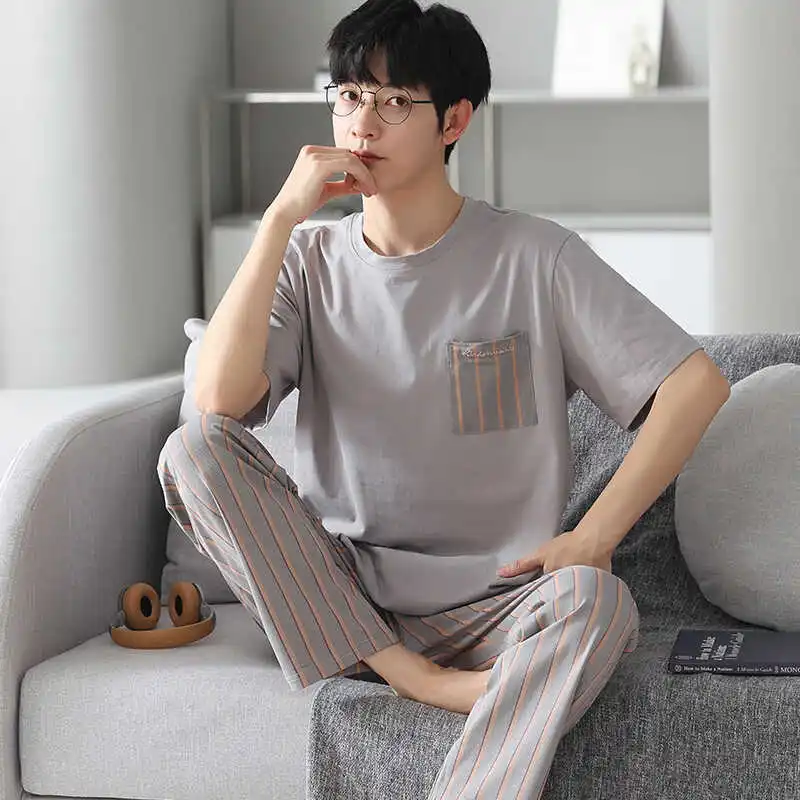 [Модал] пижамы мужские весенне-летние брюки с коротким рукавом можно носить на