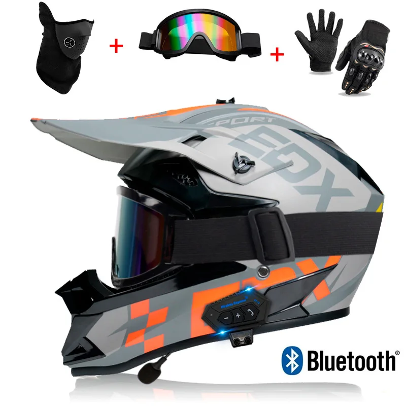 

1 Set Off-road Racing Bluetooth Helmet Motorcycle Headset Detachable Liner Dot Approved Dubbele Anti-Fog Visors Full Face Helmet