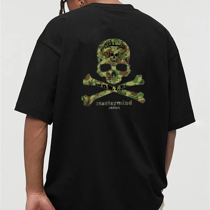 

MasterMind Japan MMJ 2023 Summer Men's T-shirt Camo Skull Dark Wind Bone Print High Street Short Sleeve Tees For Men And Women
