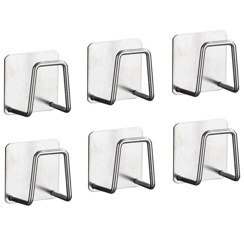 

6 Pieces Sink Self-Adhesive Sponge Rack 304 Stainless Steel Anti-Rust, Waterproof and Quick-Drying (Silver)
